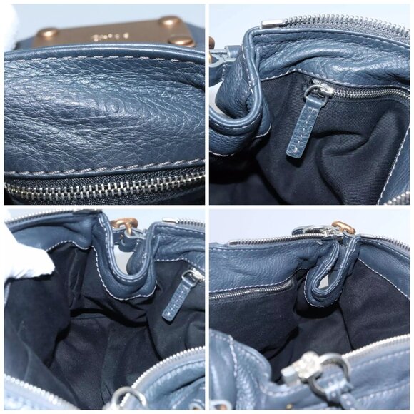 Chloe Paddington Hand Bag Leather Navy Gold Silver Auth - Picture 14 of 16